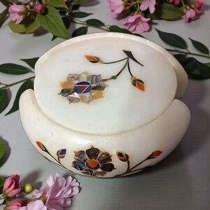 Pietra Dura Gemstone Marble Coasters Inlaid Floral Lapis Abalone Semi Precious